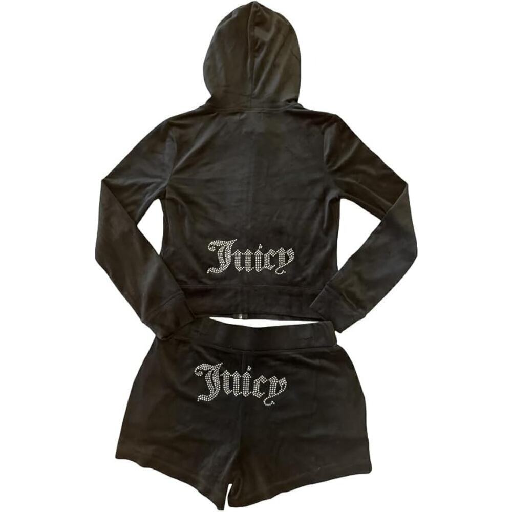 New Juicy Couture Velour Liquorice Tracksuit Jacket and Shorts Set Size L